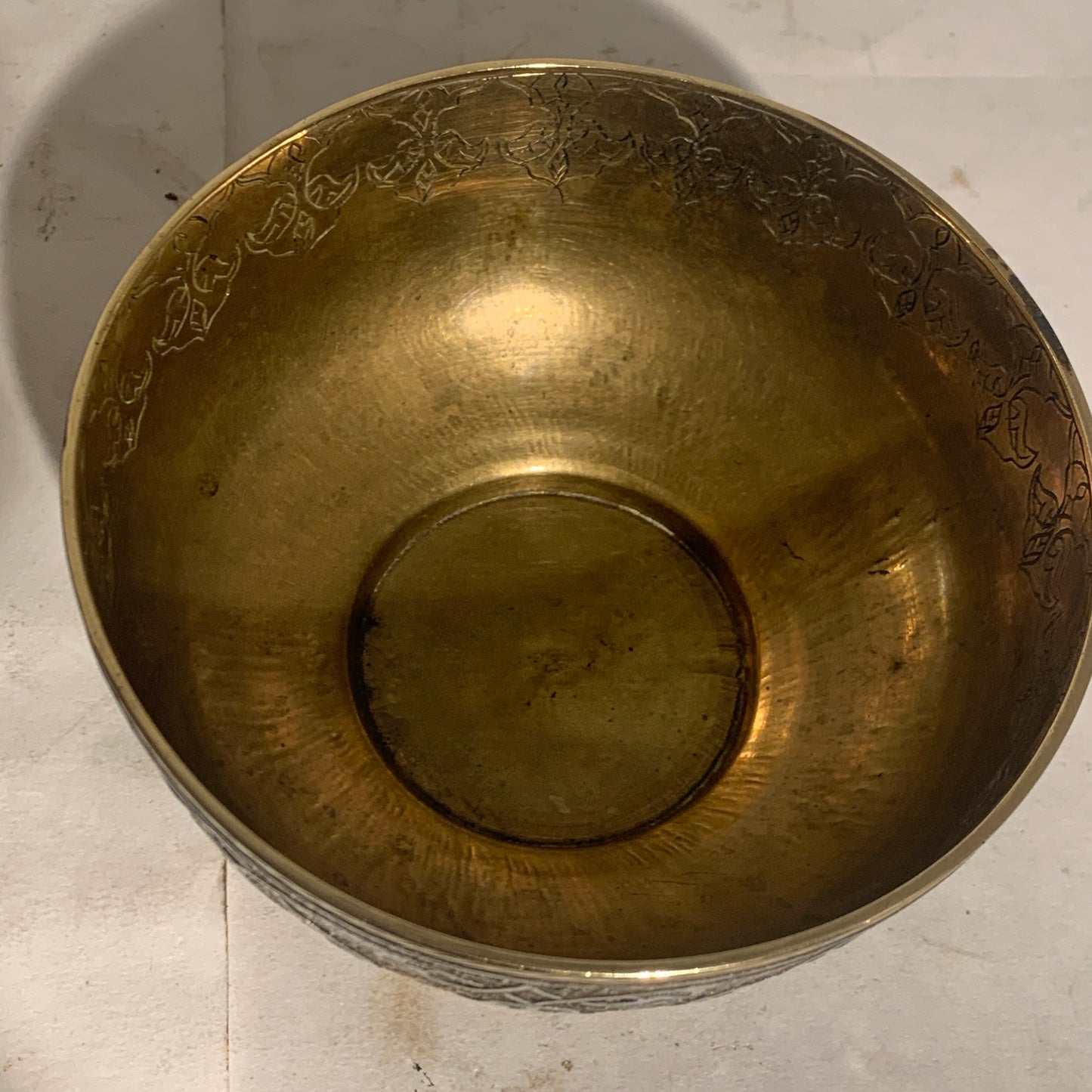 Antique Arabic/Persian silver and brass bowl, from the 1800s.