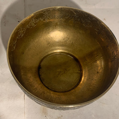 Antique Arabic/Persian silver and brass bowl, from the 1800s.