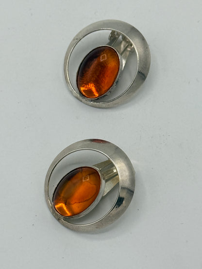 Vintage modernistisk rav & sterling sølv øre clips. Fra 1980érne