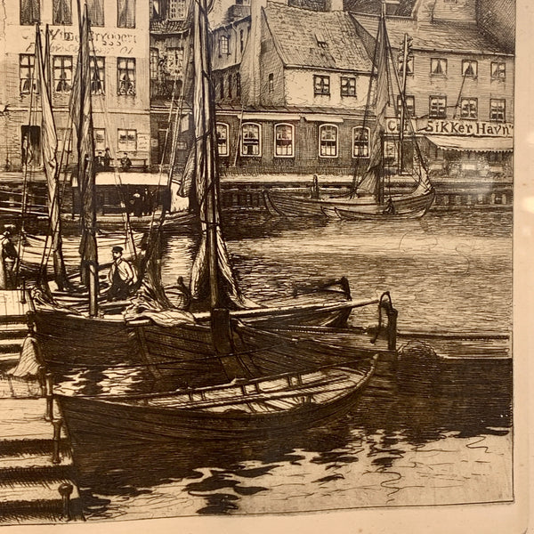 Peter Tom-Petersen (f.1861-1926) Helsingør havn, original radering.