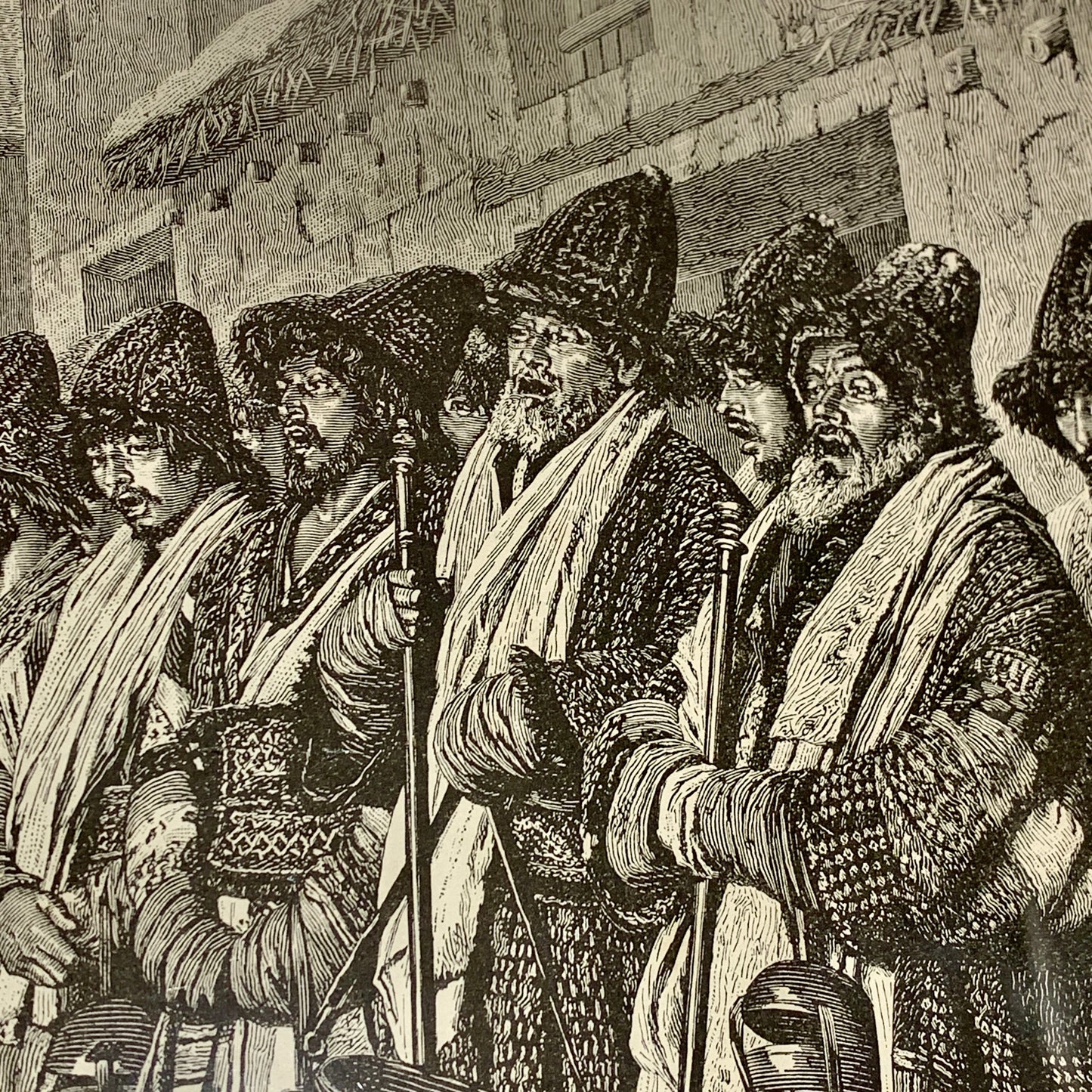 Antique Danish woodcut. Singing Dervishes. From 1887.