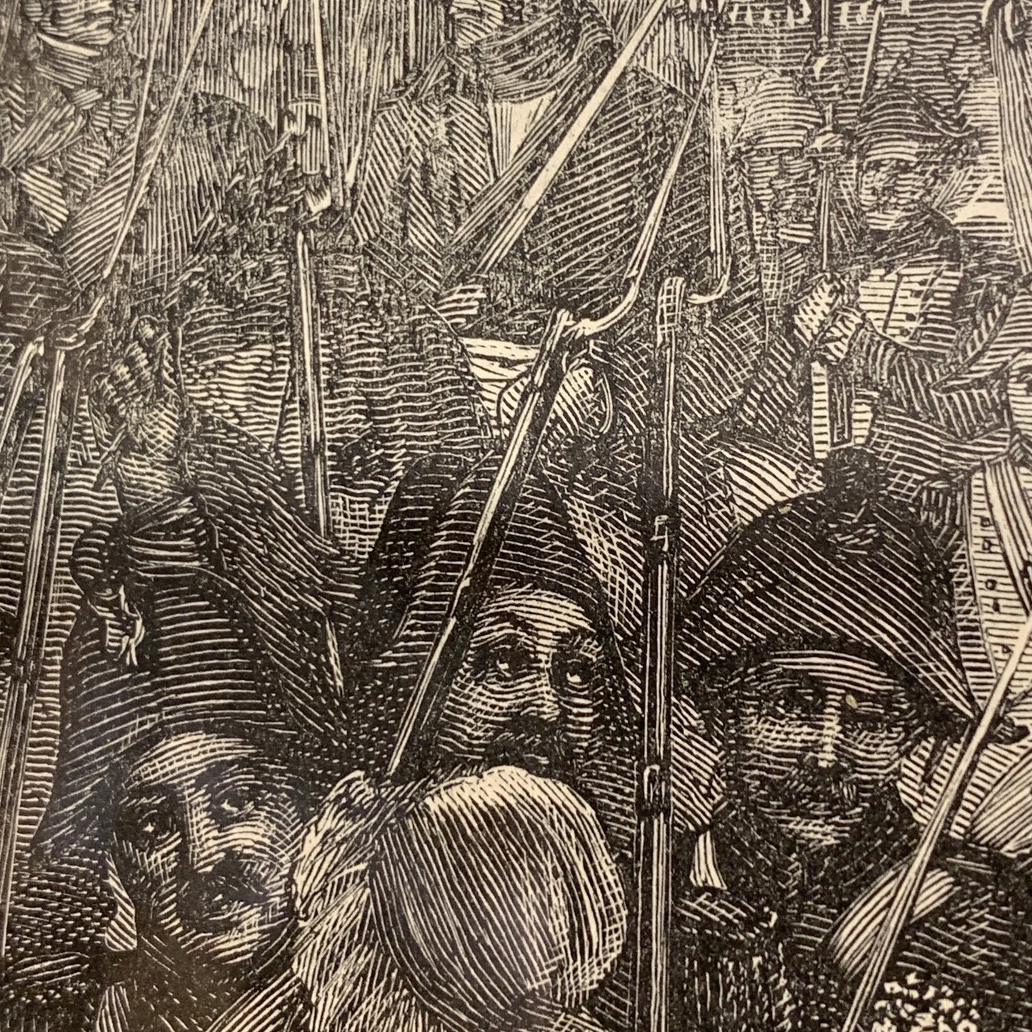 Antik dansk træsnit. En sejrrig Hærs Hjemkomst. Fra 1881.