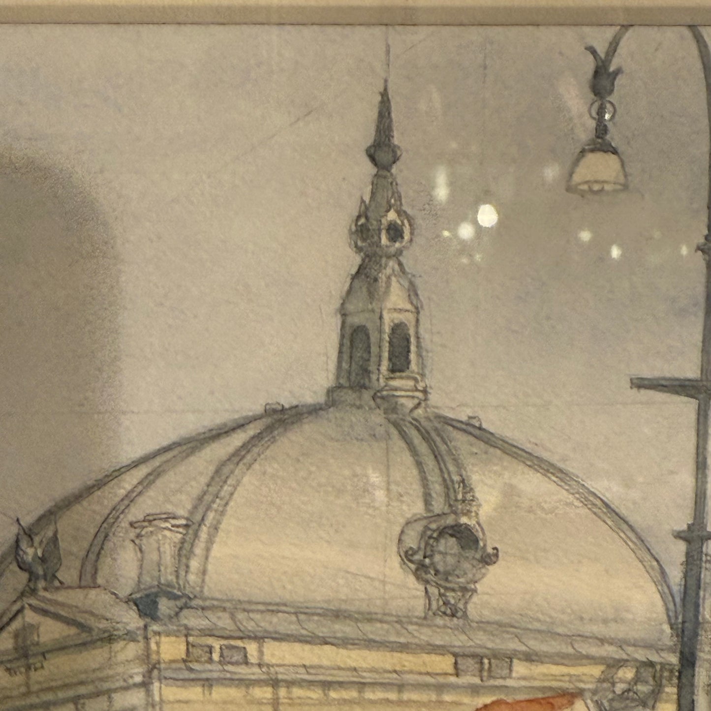 Akvarel tegning af Nationalteatret Oslo, fra 1989. Signeret.