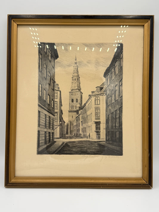 Et billede af en bygning, der er tegnet af W. Beck, og som er kendt som Sankt Nikolaj kirke i København