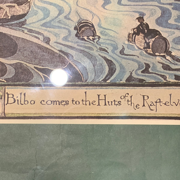 Tolkien, The Hobbit “”Bilbo comes to the Huts of the Raft-elves”. Engelsk plakat, fra 1974.