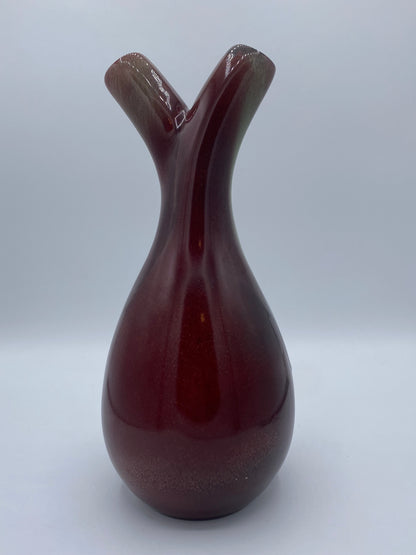 Vintage glass vase with horse blood glaze and gaffle neck. Scandinavia. Mid 20th century