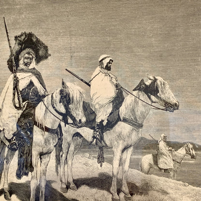 Antique Danish woodcut. Tunisians at Outpost. From 1881.