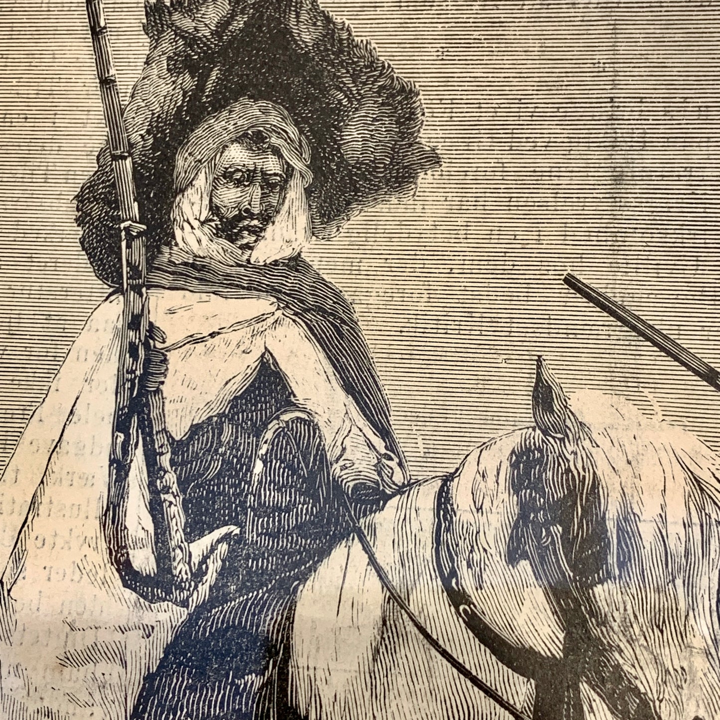 Antique Danish woodcut. Tunisians at Outpost. From 1881.