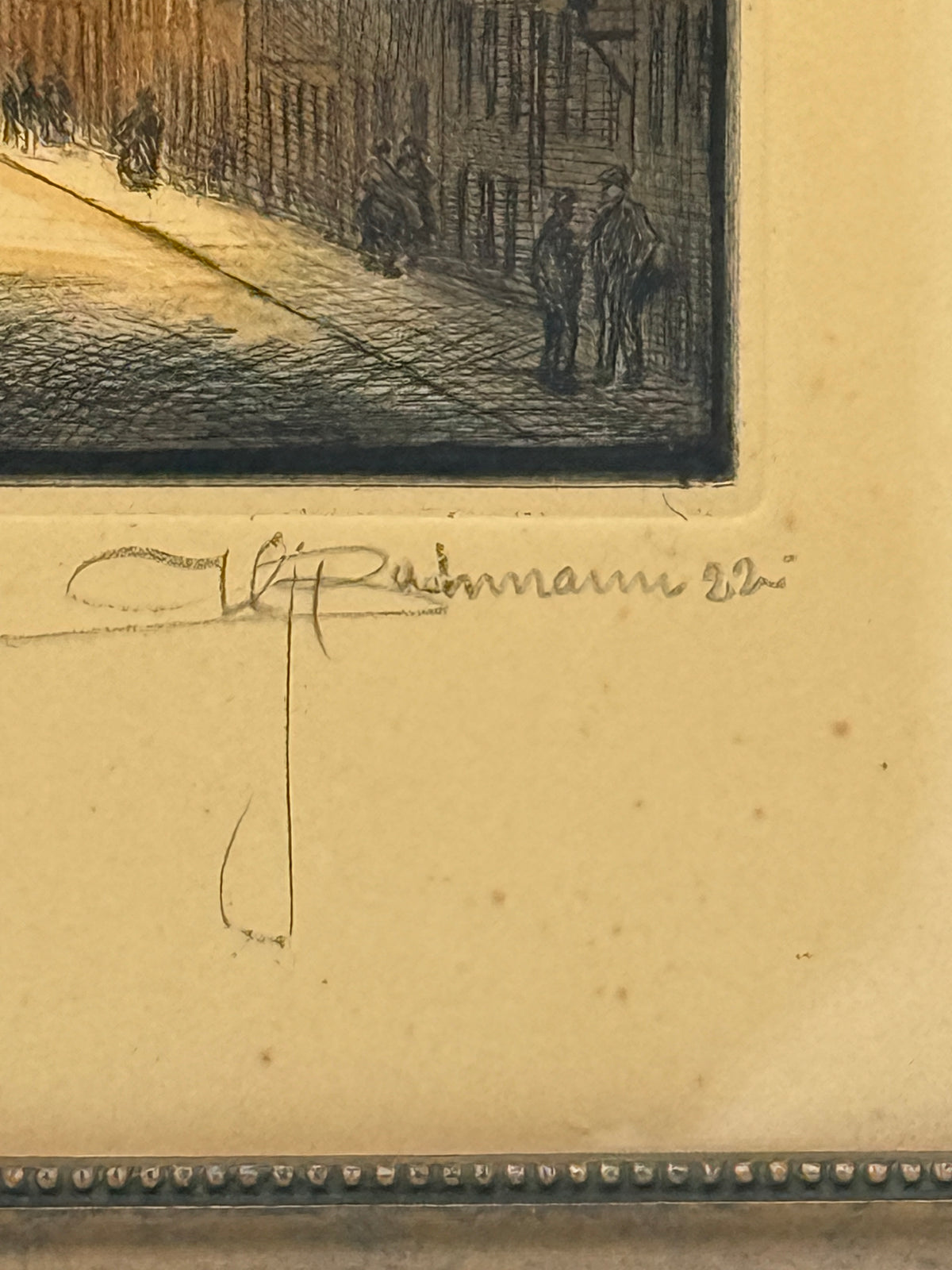 Hjalmar Bachmann (f.1880–1940) Håndkoloreret Radering af Vor Frelsers kirke, København. Fra 1922
