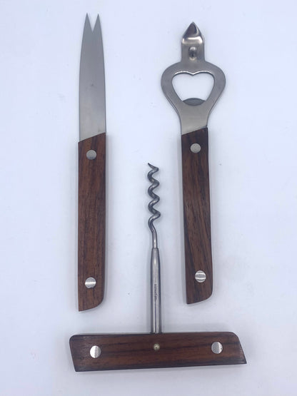 Vintage mid century modern cocktailsæt i palisander og rustfrit stål. Japan. Midt 20. Årh