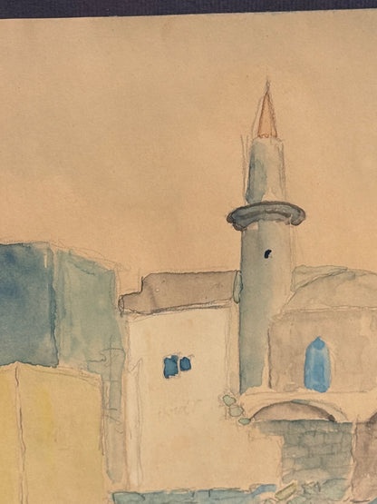 Erik Cohrt (f.1902-1970.) Akvarel maleri af bymotiv, Rhodos. Fra 1964