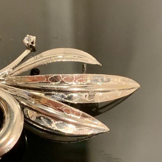 Vintage 18K hvidguld broche med zirconer, Italien