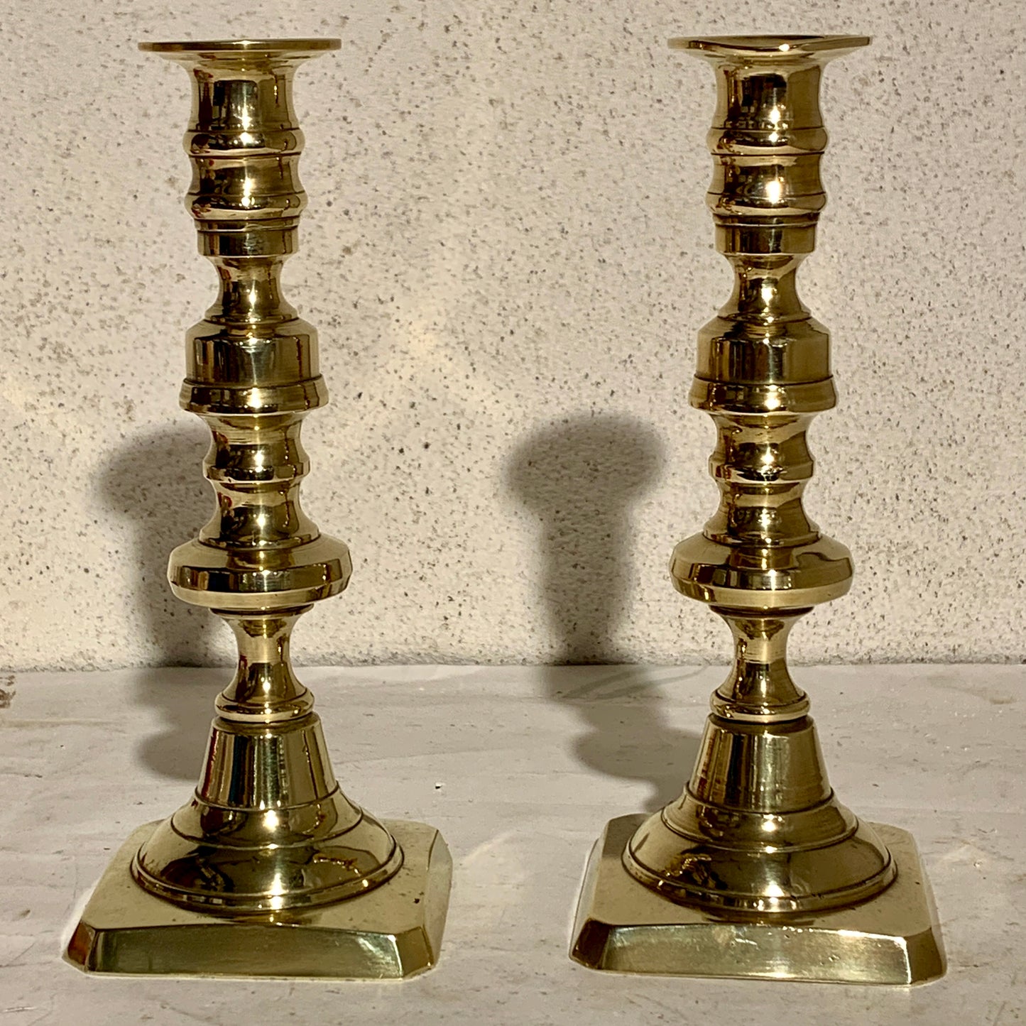 Antikke engelske messing lysestager, fra 1800 tallet.