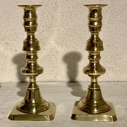 Antikke engelske messing lysestager, fra 1800 tallet.