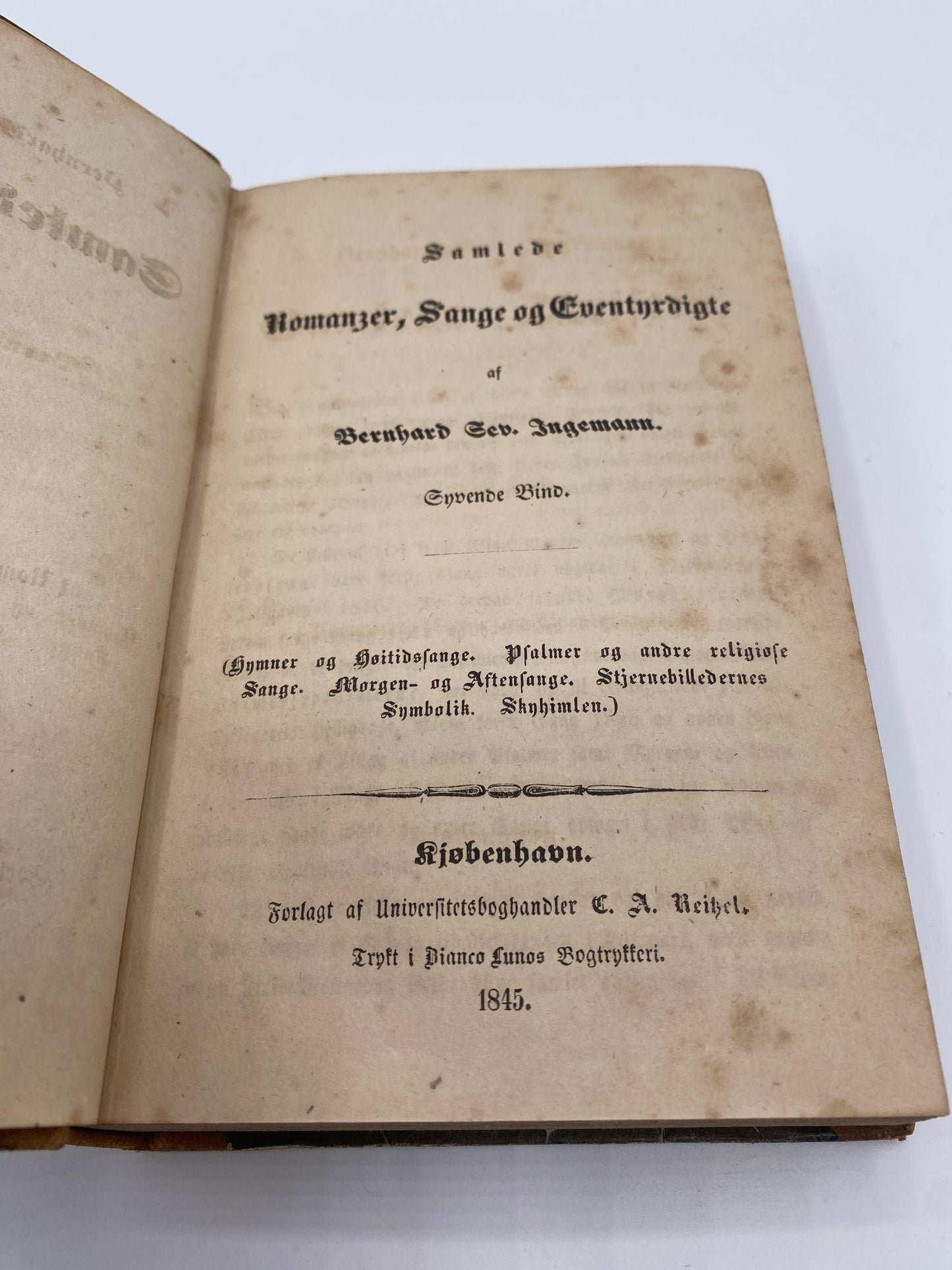 Samlede Romanzer, Sange og Eventyrdigte. Af Bernhard Sev. Ingemann. 7. Og 8. Bind. Antikvarisk dansk bog. 1. Udgave. 1. Oplag. Fra