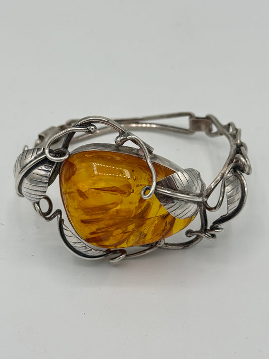 Vintage unika skønvirkestil Rav & Sterlingsølv armbånd. Gdansk, Polen. Fra 1980érne