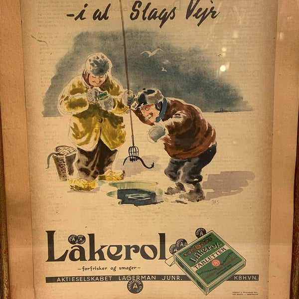 Original Läkerol reklame, fra 1940. Indrammet.