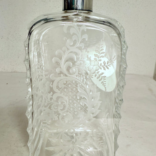 Ældre whiskey karaffel i sølv & krystalglas, fra start 1900tallet.