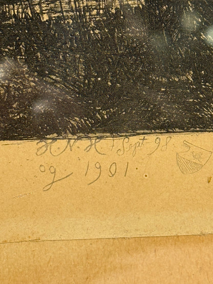 Hans Nikolaj Hansen (f.1853-1923) Radering. Jæger på heden. Slut 19./Start 20.Årh