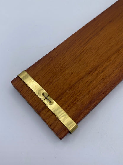 Vintage noterulle-holder med termometer. Teak og messing. Dansk. Midt 20. årh