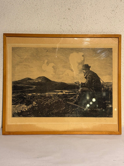 Hans Nikolaj Hansen (f.1853-1923) Radering. Jæger på heden. Slut 19./Start 20.Årh