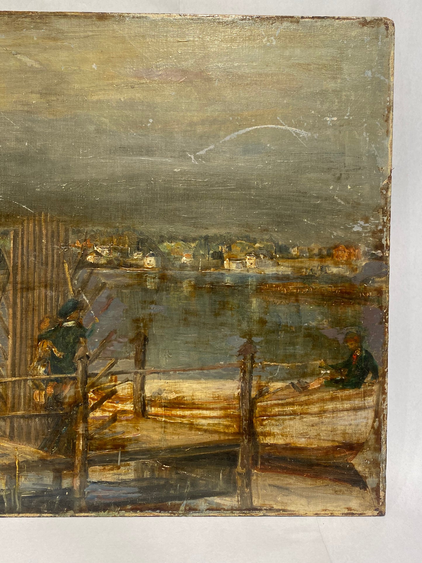 Havneparti. Impressionistisk oliemaleri. Slut 19./start 20. årh. Usigneret