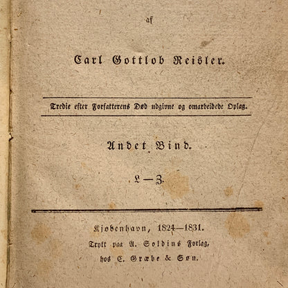 Carl Gottlob Reisler. German and Danish Lexicon 2. Antiquarian Danish book. From 1824-1831.