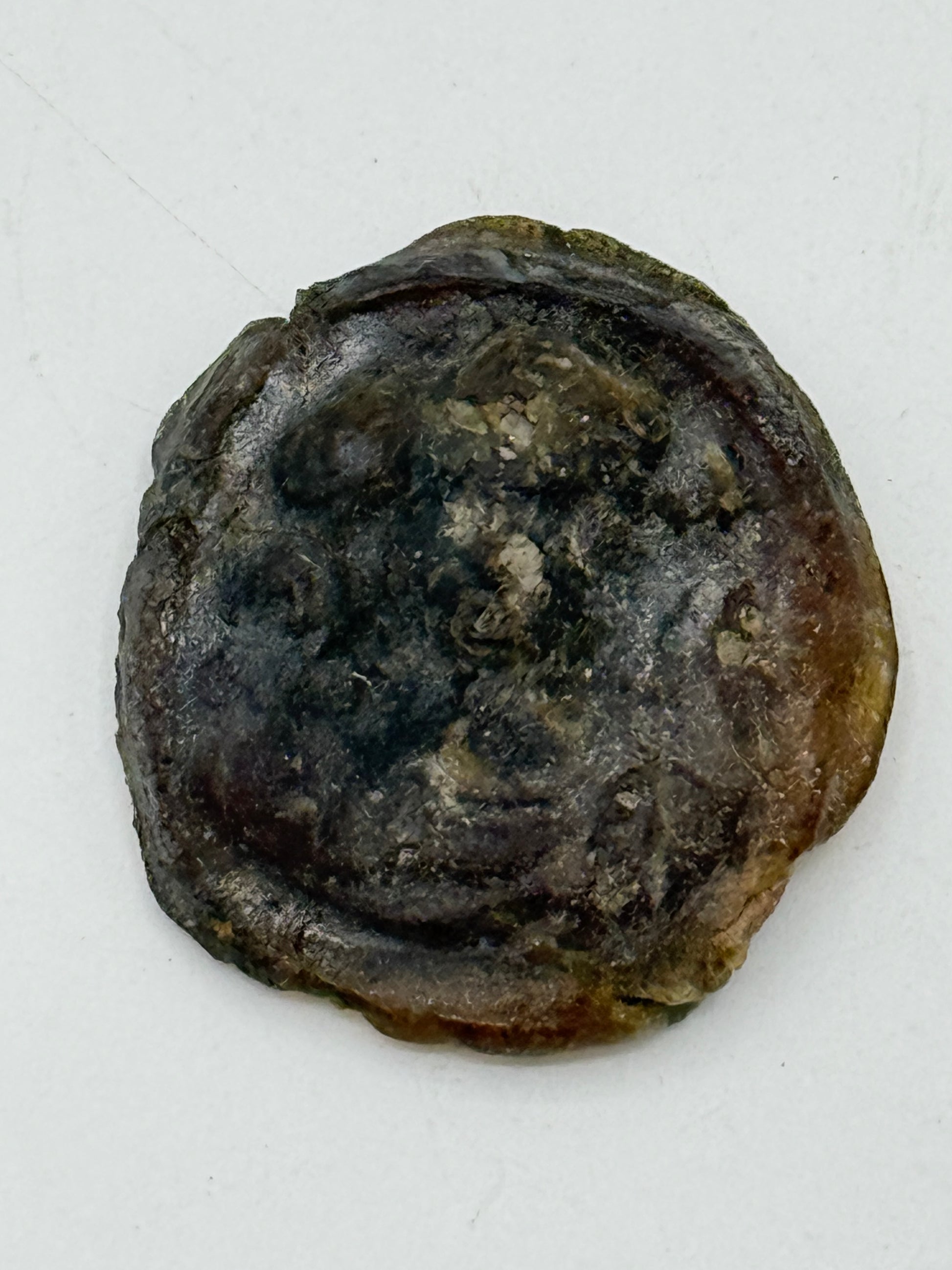 Oldsag. ca. 2000 år gl. Teaterbillet i glas. Græsk/Indisk kultur. Gandhara/ Baktrisk Afghanistan