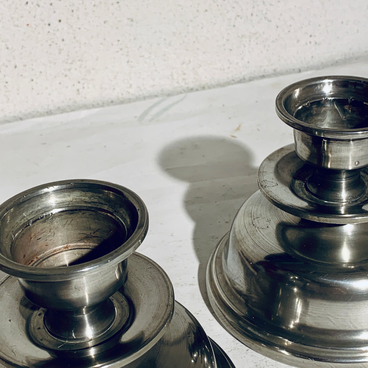 Ældre tin lysestager, fra start/midt 1900 tallet.