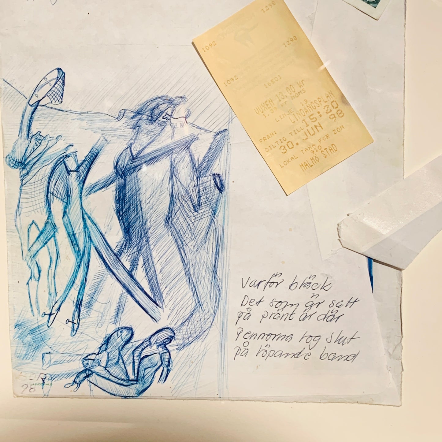 Svensk Mixed media kunst. Signeret BOR 98. Fra 1998