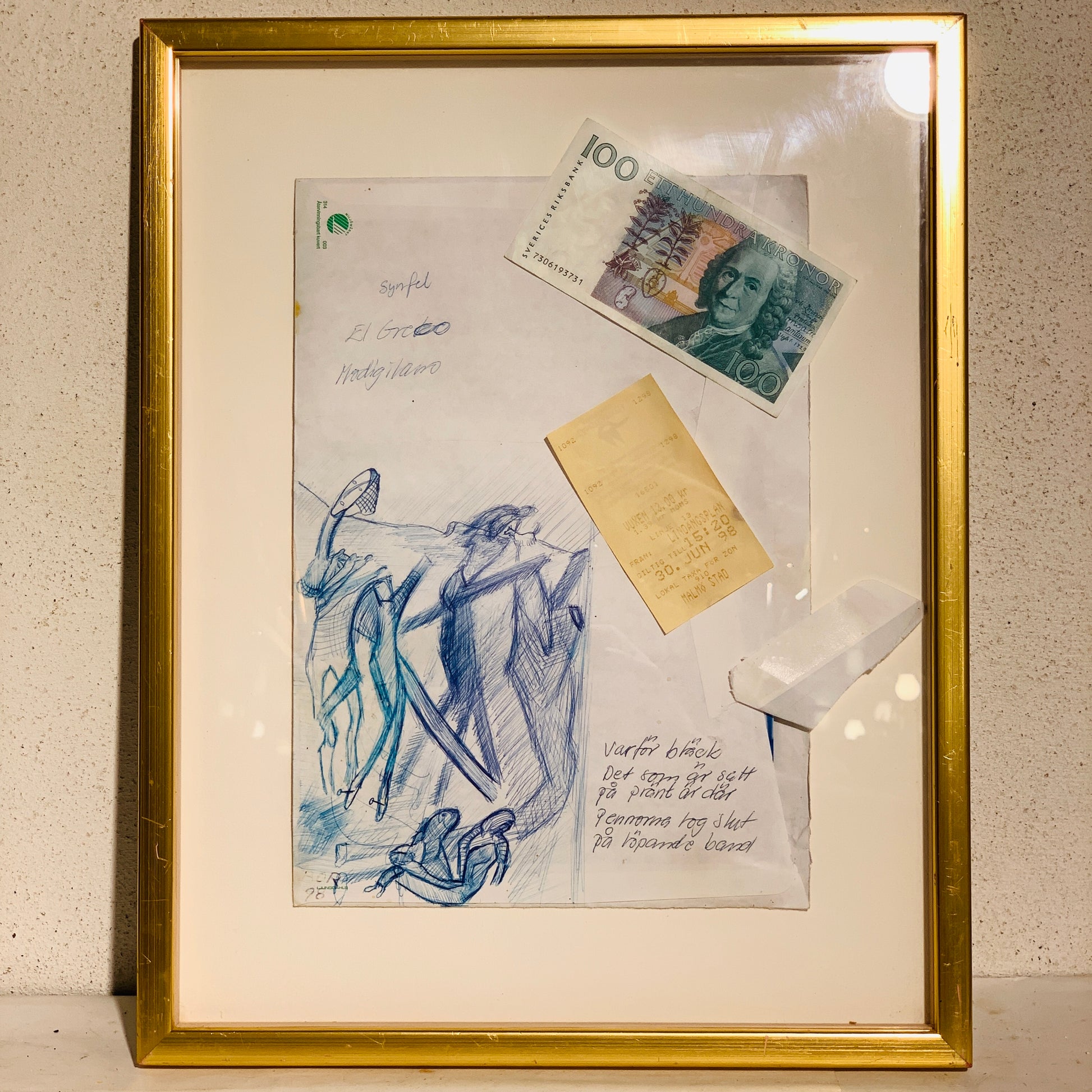 Svensk Mixed media kunst. Signeret BOR 98. Fra 1998