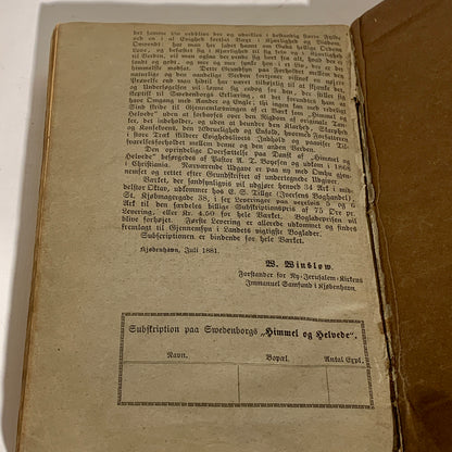Emanuel Swedenborg. Om Himlen og dens Undere og om Helvede , fra 1882. 2.Udgave, 1.Oplag.