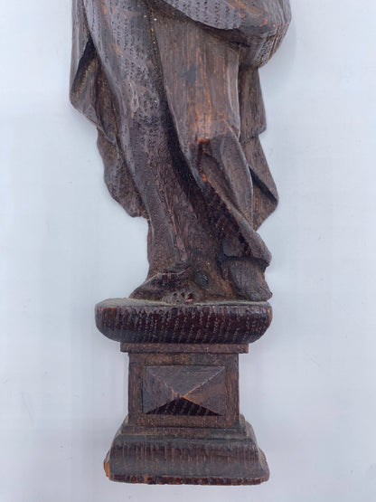 Jomfru Maria med barn. Udskåret kirke altertavle figur. Skandinavien. Fra d. 17.Årh