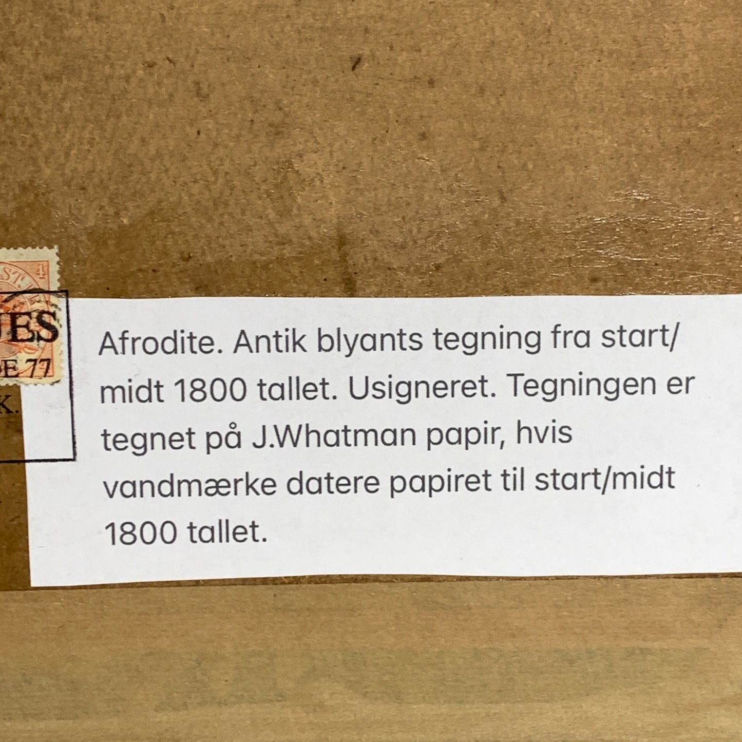 Afrodite. Antik blyants tegning fra start/midt 1800 tallet.