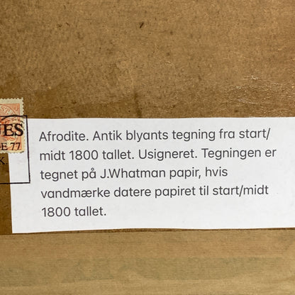 Afrodite. Antik blyants tegning fra start/midt 1800 tallet.