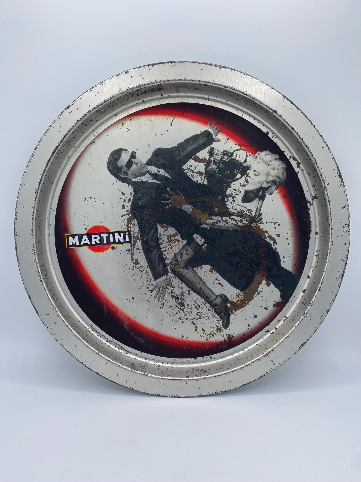 Vintage rund Martini reklame-serveringsbakke. I metal. Dansk. Slut 20. årh