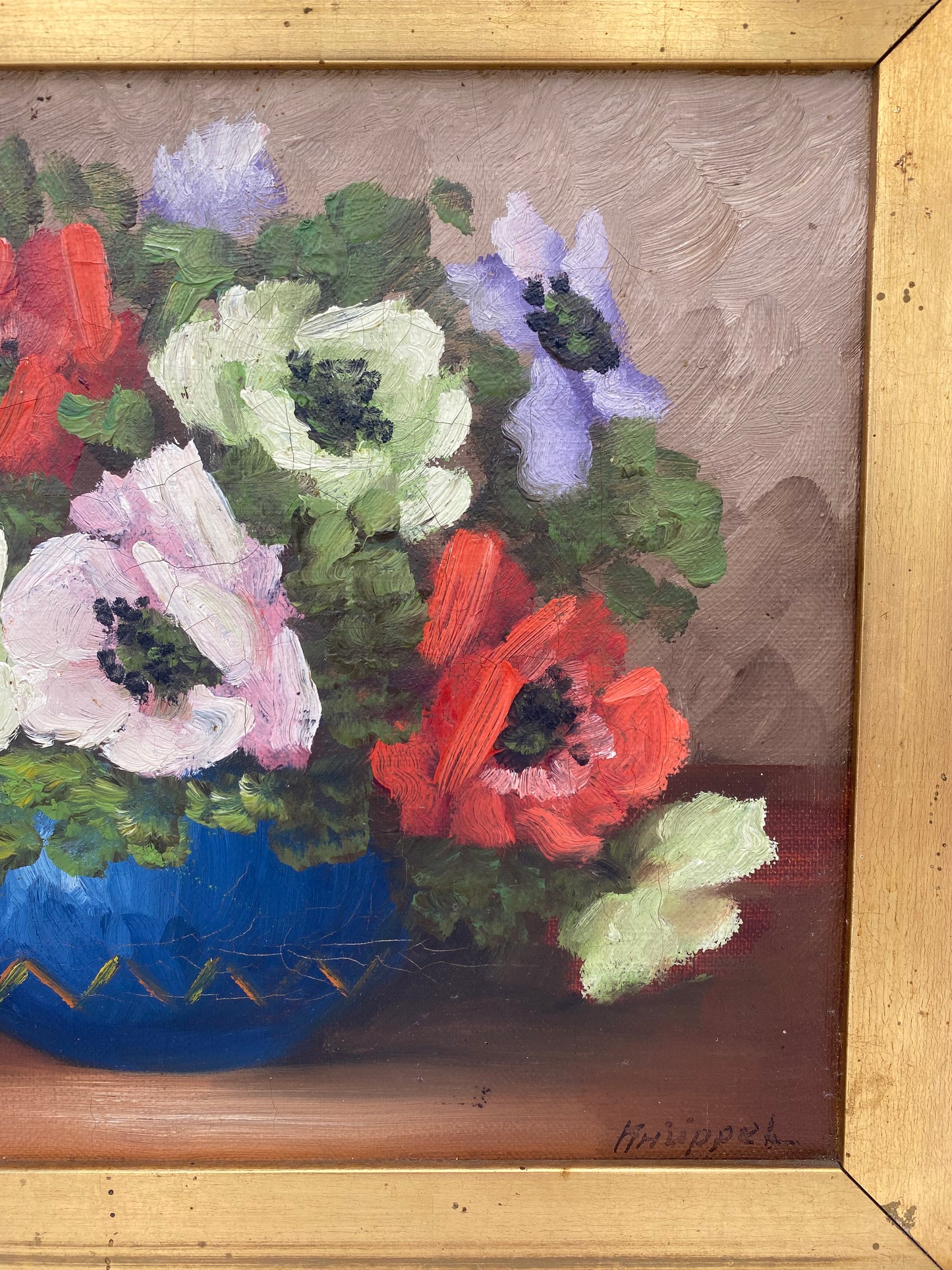 Edvin Knüppel. Blomsterstilleben, oliemaleri. Danmark. Fra midt 20. årh.
