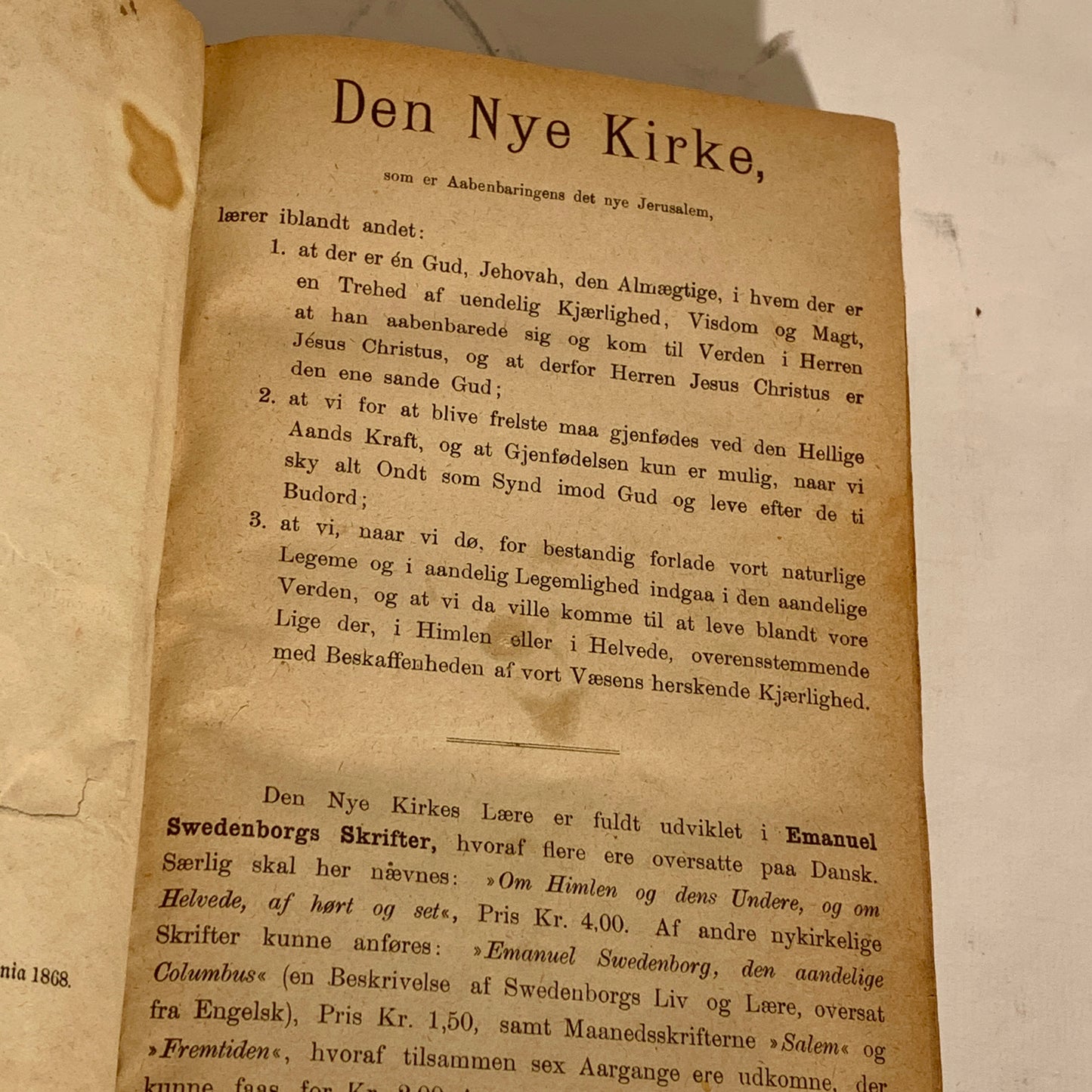 Emanuel Swedenborg. Om Himlen og dens Undere og om Helvede , fra 1882. 2.Udgave, 1.Oplag.