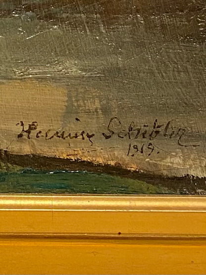 Henning Schiøler (1898-1966). Impressionistisk oliemaleri af Ordrup Krat. Fra 1919