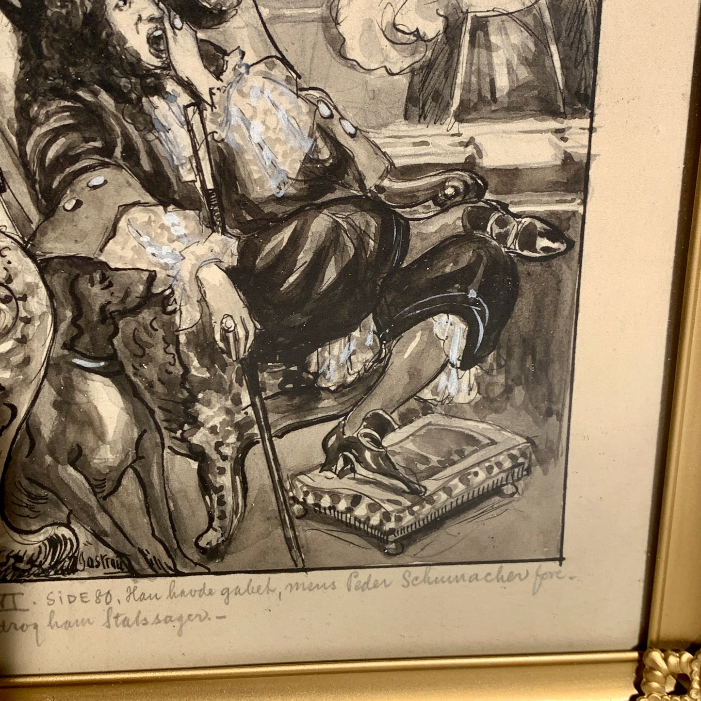 Viggo Jastrau (f.1857-1946.) Illustration af Christian V til Carl Ewald bog. Fra 1925.