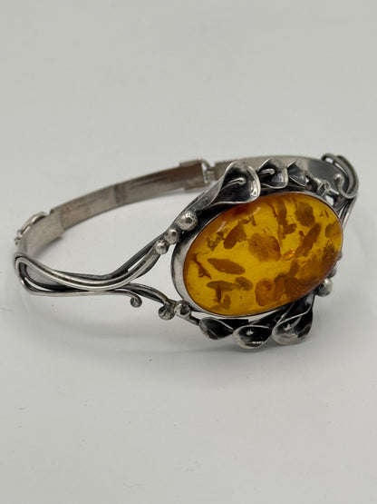 Vintage unika skønvirkestil Rav & Sterlingsølv armbånd. Gdansk, Polen. Fra 1980érne