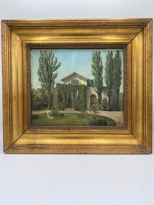 Frederiksberg villa. Naturalistisk oliemaleri. Danmark. 1882. Monogramsigneret