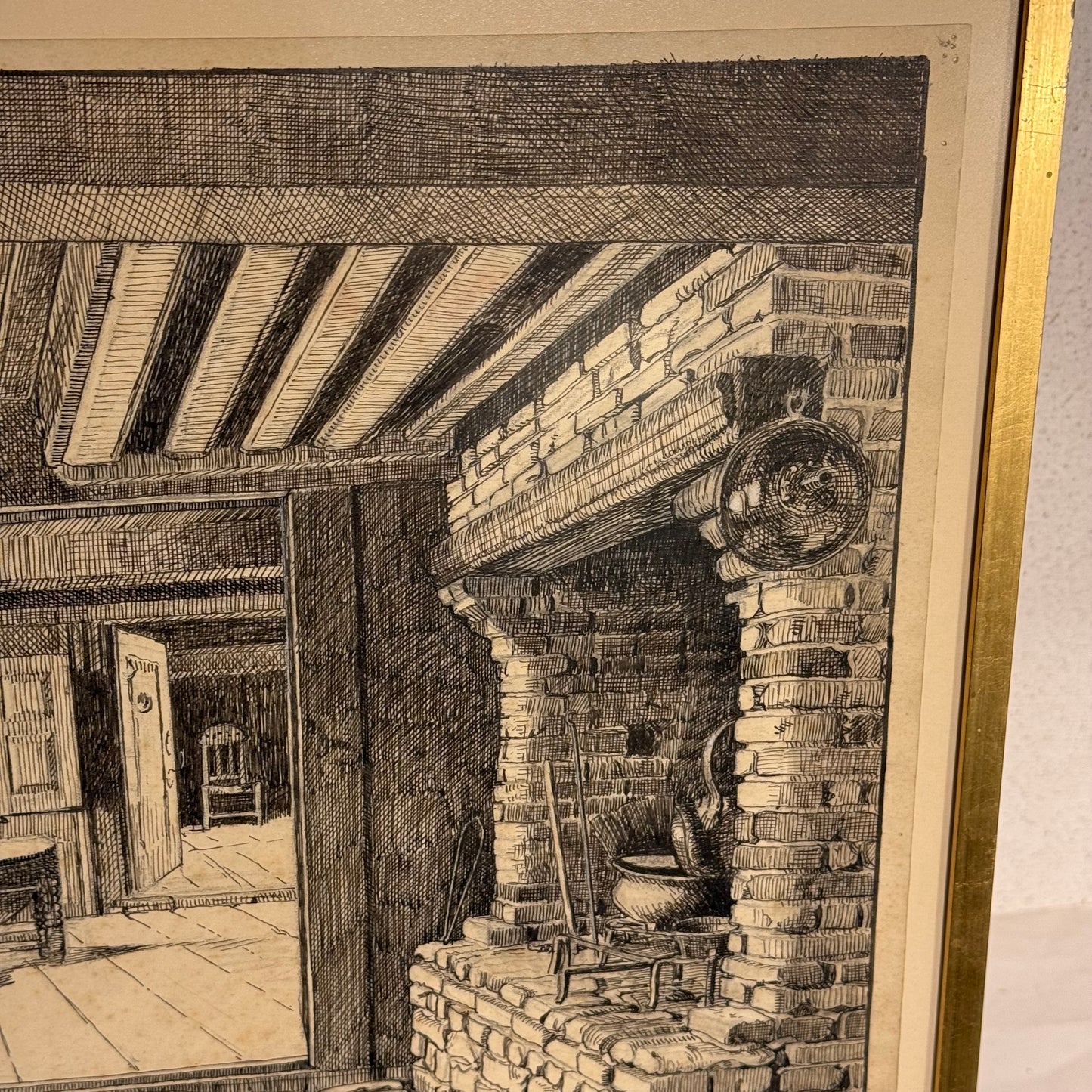 Benjamin Dahlerup (1898–1959) original blæk illustration tegning af Rømøgaarden (Frilandsmuseet.) Fra 1942.