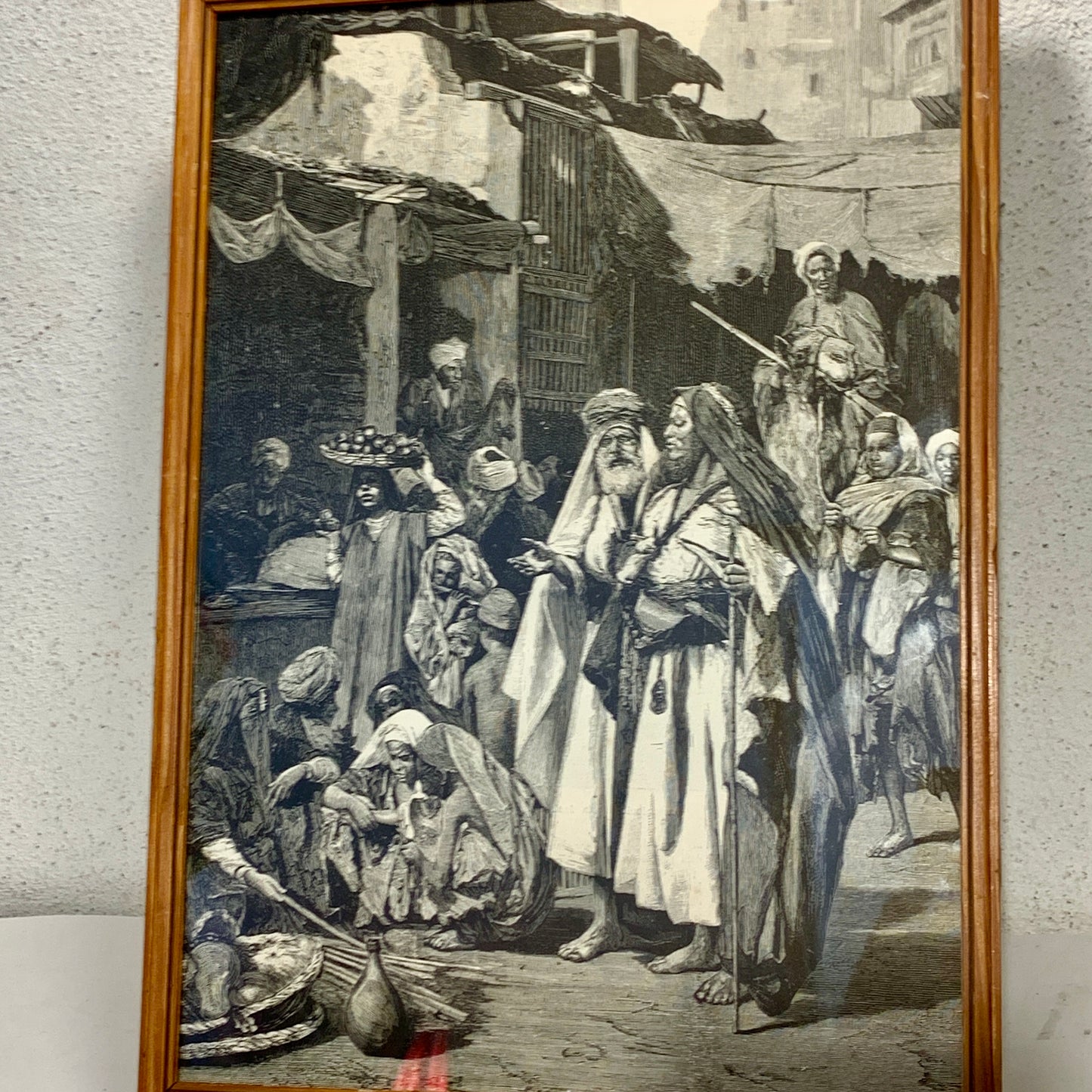 Antique Danish woodcut. Bazaar in Cairo. From 1881.