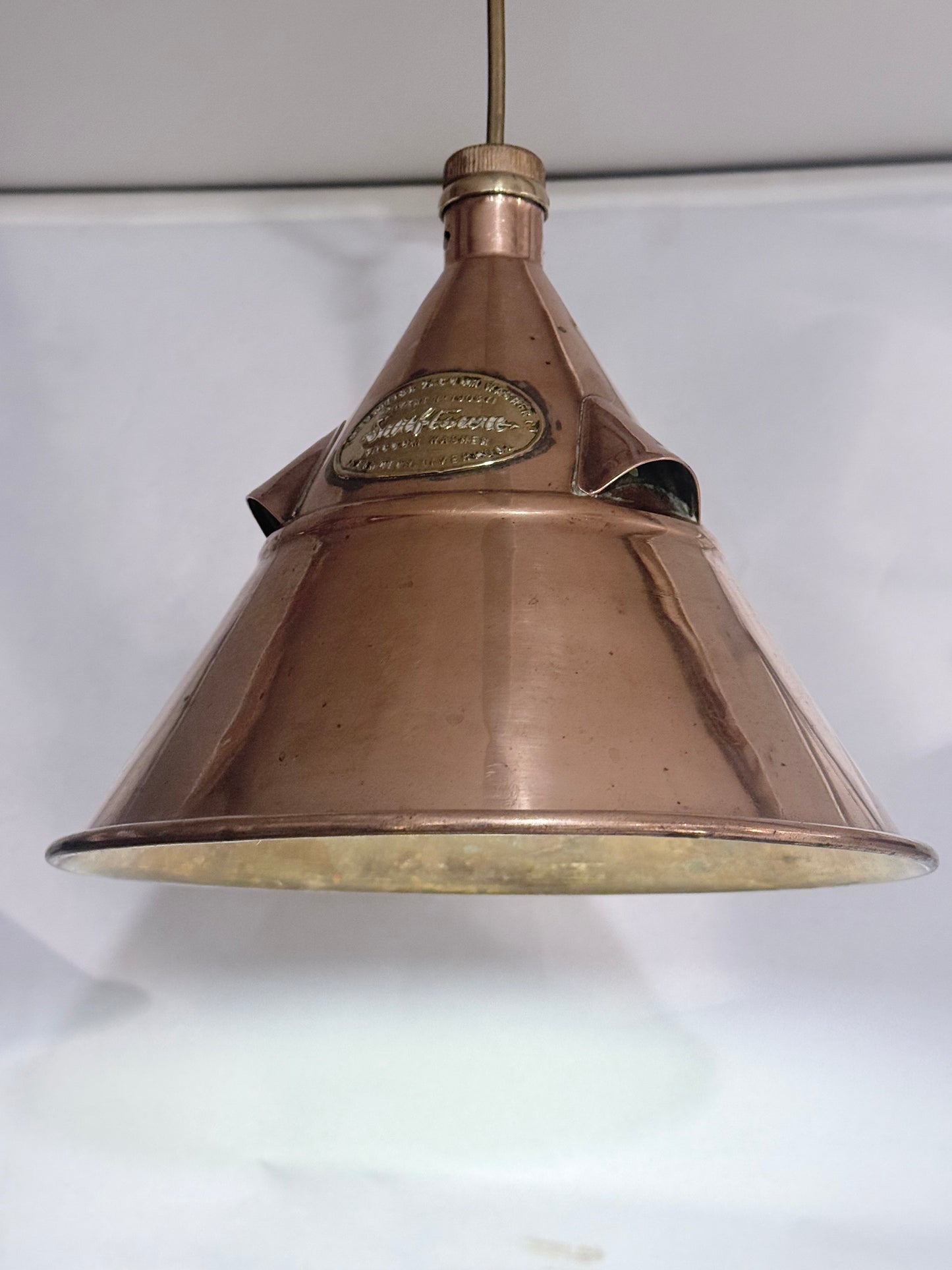 Antik "British Vacuum Washer Company" tragt lampe i kobber