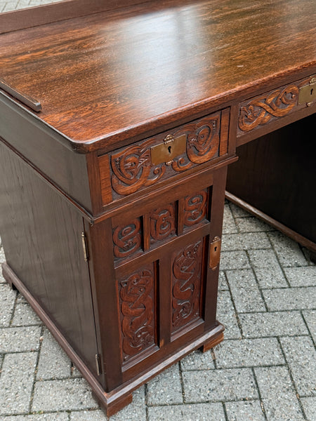 Antique Norwegian Viking Dragon Style Pedestal Desk. From 1880-1915.