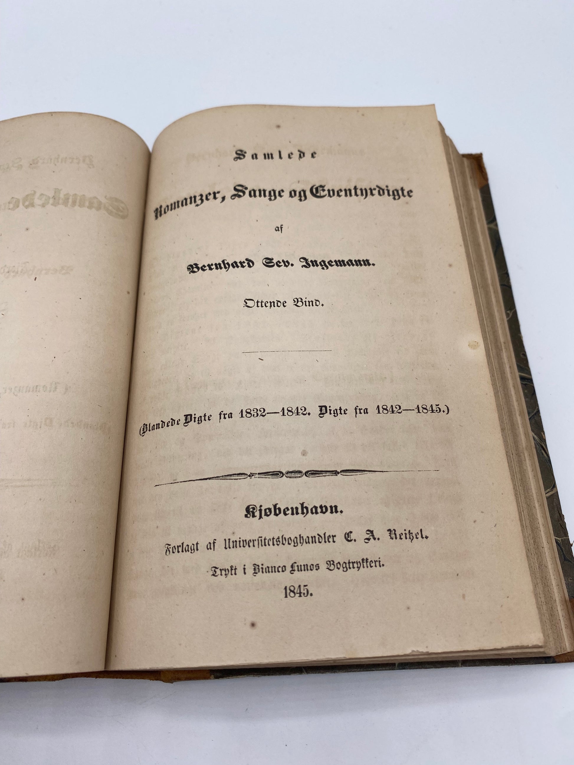 Samlede Romanzer, Sange og Eventyrdigte. Af Bernhard Sev. Ingemann. 7. Og 8. Bind. Antikvarisk dansk bog. 1. Udgave. 1. Oplag. Fra