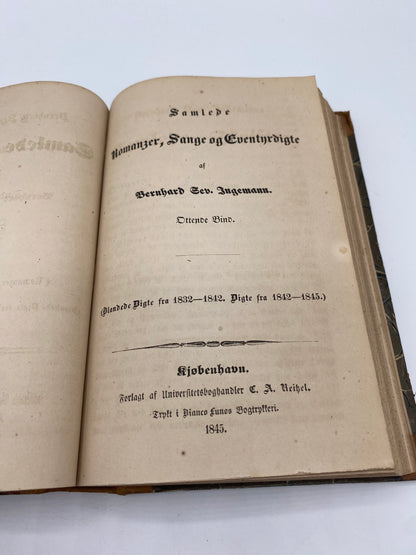 Samlede Romanzer, Sange og Eventyrdigte. Af Bernhard Sev. Ingemann. 7. Og 8. Bind. Antikvarisk dansk bog. 1. Udgave. 1. Oplag. Fra