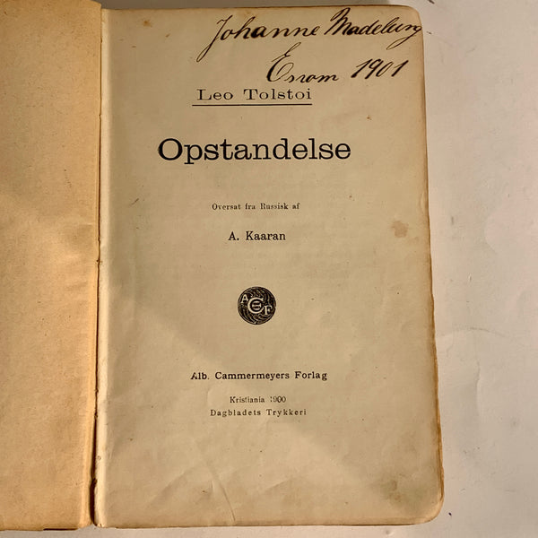 Leo Tolstoy. Opstandelse. Antikvarisk norsk bog. Fra 1900.