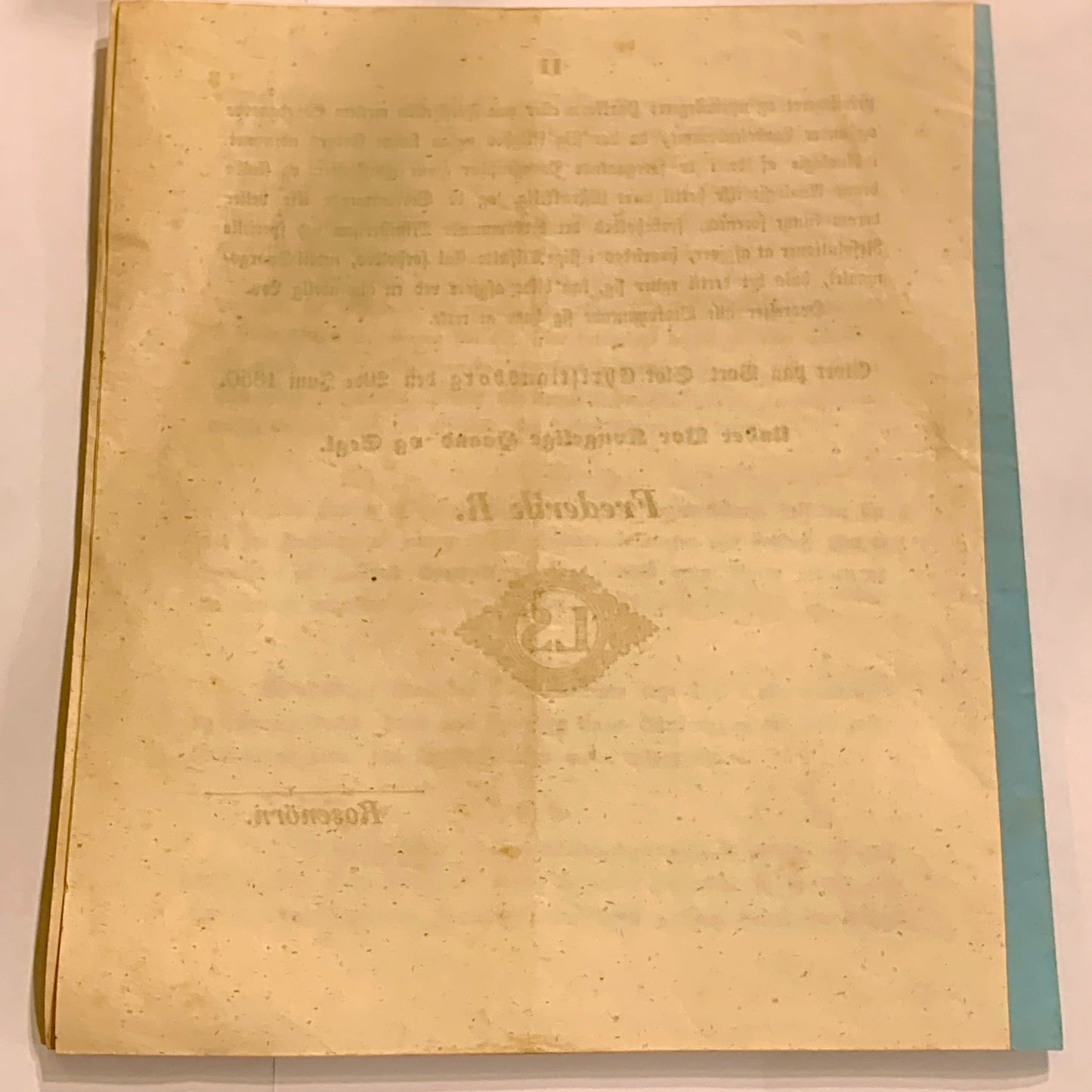 Lovtekst, udgivet år 1850. 1.Udgave, 1.Oplag.